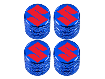 Set 4 Capacele Ventil Auto din Aluminiu cu Sigla Suzuki (Emblema Rosie) - Albastru