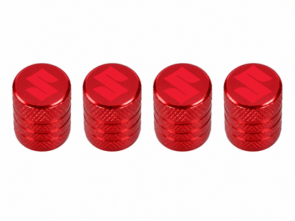 Set 4 Capacele Ventil Auto din Aluminiu cu Sigla Suzuki (Emblema Rosie) - Rosu