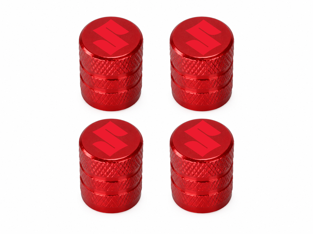 Set 4 Capacele Ventil Auto din Aluminiu cu Sigla Suzuki (Emblema Rosie) - Rosu