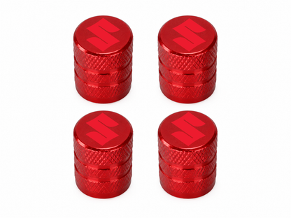 Set 4 Capacele Ventil Auto din Aluminiu cu Sigla Suzuki (Emblema Rosie) - Rosu