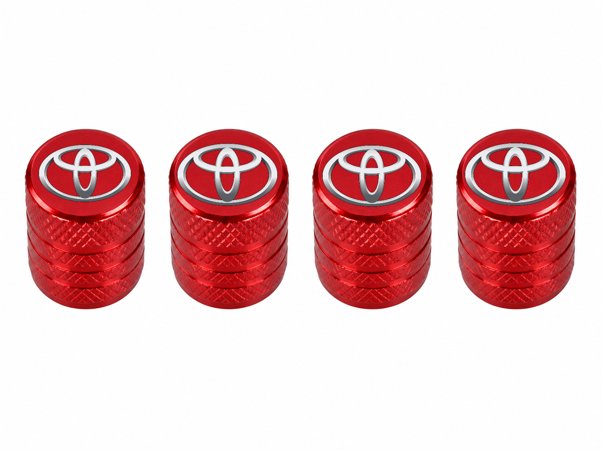 Set 4 Capacele Ventil Auto din Aluminiu cu Sigla Toyota - Rosu