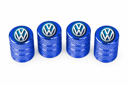 Set 4 Capacele Ventil Auto din Aluminiu cu Sigla Volkswagen - Albastru