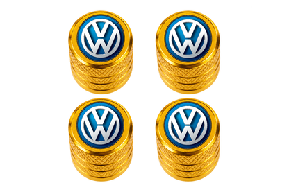 Set 4 Capacele Ventil Auto din Aluminiu cu Sigla Volkswagen - Gold
