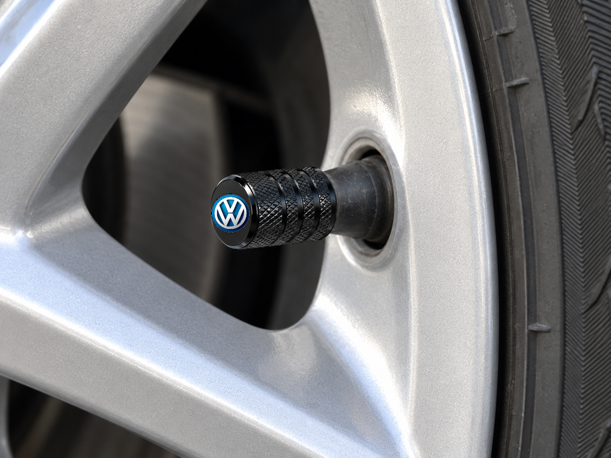 Set 4 Capacele Ventil Auto din Aluminiu cu Sigla Volkswagen - Negru