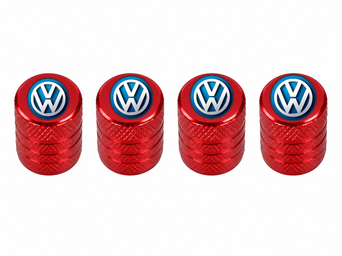 Set 4 Capacele Ventil Auto din Aluminiu cu Sigla Volkswagen - Rosu