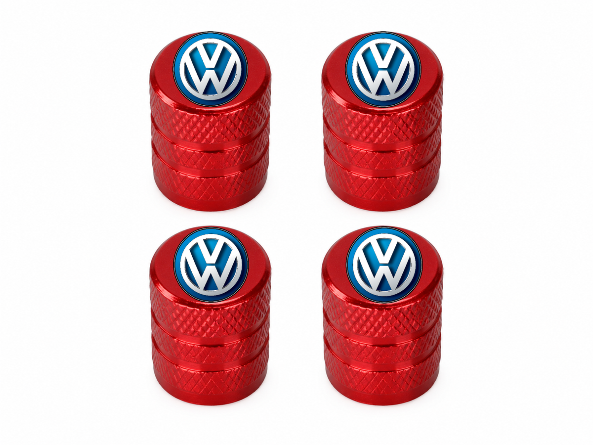 Set 4 Capacele Ventil Auto din Aluminiu cu Sigla Volkswagen - Rosu