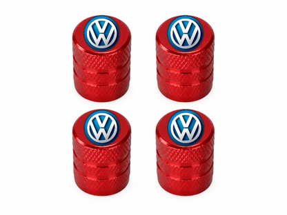 Set 4 Capacele Ventil Auto din Aluminiu cu Sigla Volkswagen - Rosu
