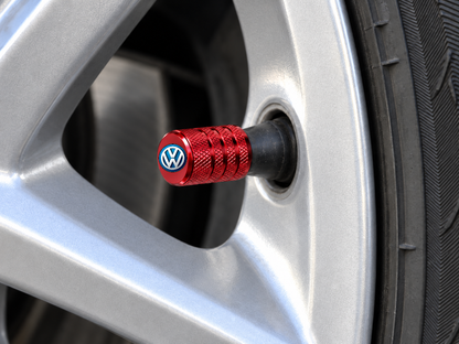 Set 4 Capacele Ventil Auto din Aluminiu cu Sigla Volkswagen - Rosu
