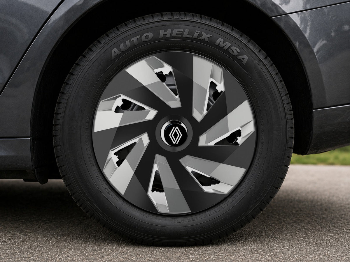 Set 4 Capace Roti, potrivite jantelor de R16, pentru Renault Nou, model vector black and silver