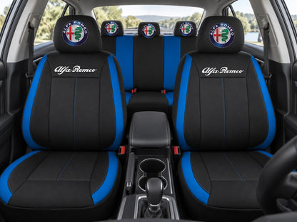 Set huse scaune Vision albastru cu logo Alfa Romeo
