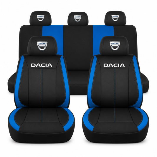 Set huse scaune Vision albastru cu logo Dacia