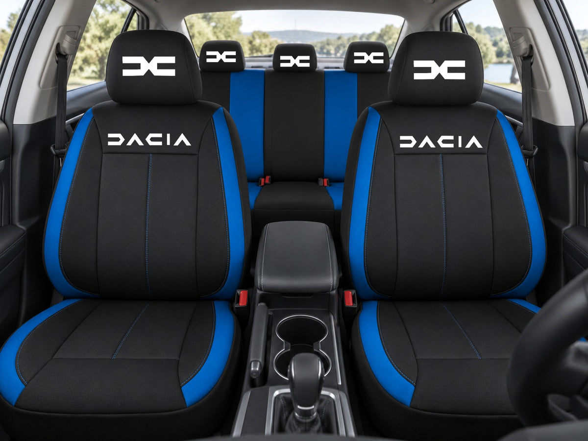 Set huse scaune Vision albastru cu logo Dacia Nou