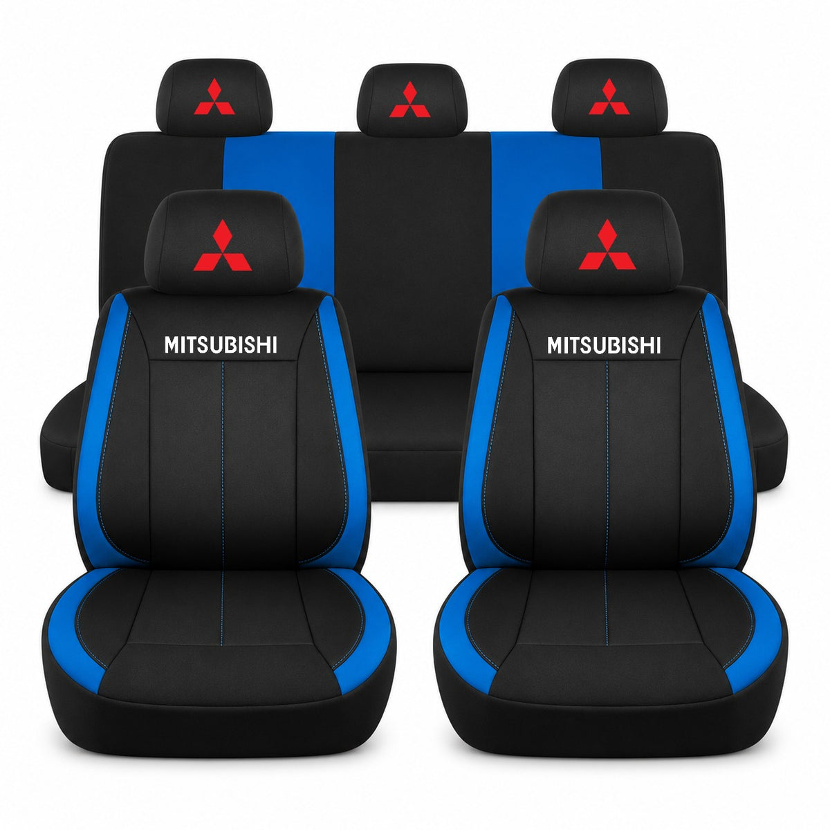 Set huse scaune Vision albastru cu logo Mitsubishi