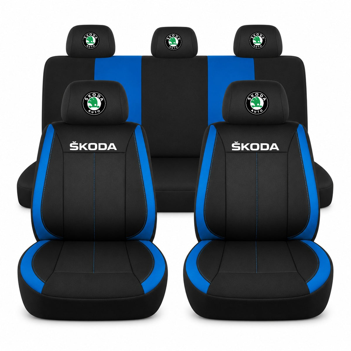 Set huse scaune Vision albastru cu logo Skoda