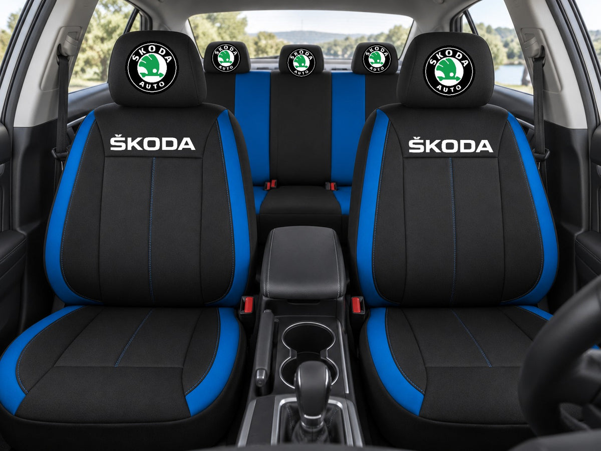 Set huse scaune Vision albastru cu logo Skoda
