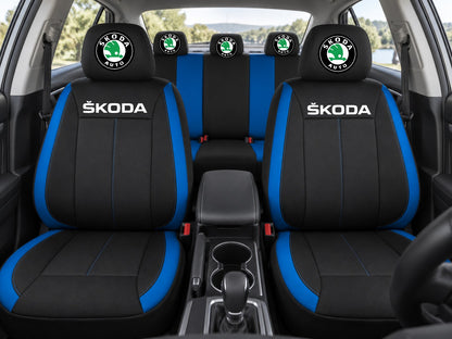 Set huse scaune Vision albastru cu logo Skoda