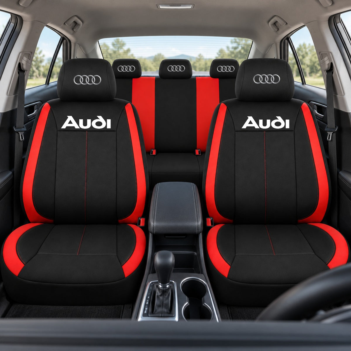 Set huse scaune Vision rosu cu logo Audi