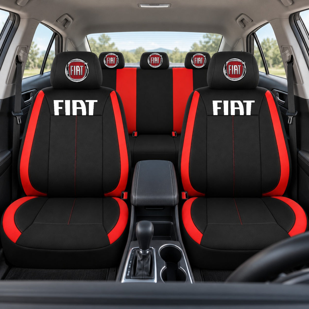 Set huse scaune Vision rosu cu logo Fiat