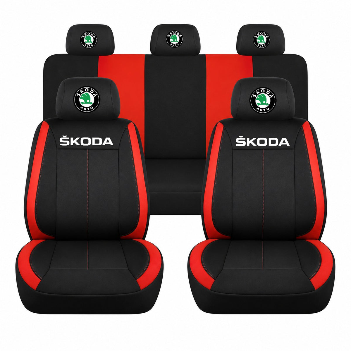 Set huse scaune Vision rosu cu logo Skoda