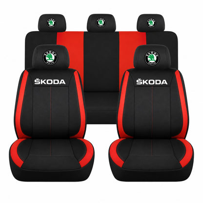 Set huse scaune Vision rosu cu logo Skoda