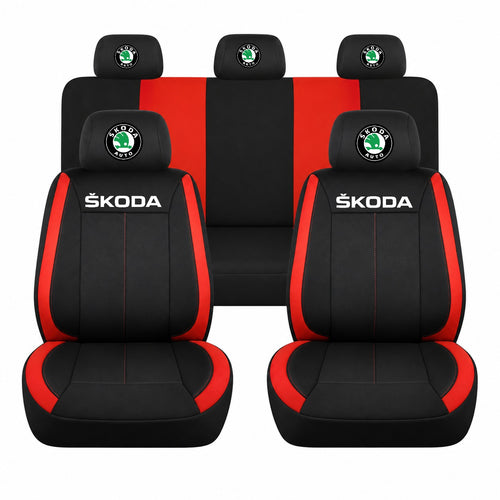 Set huse scaune Vision rosu cu logo Skoda
