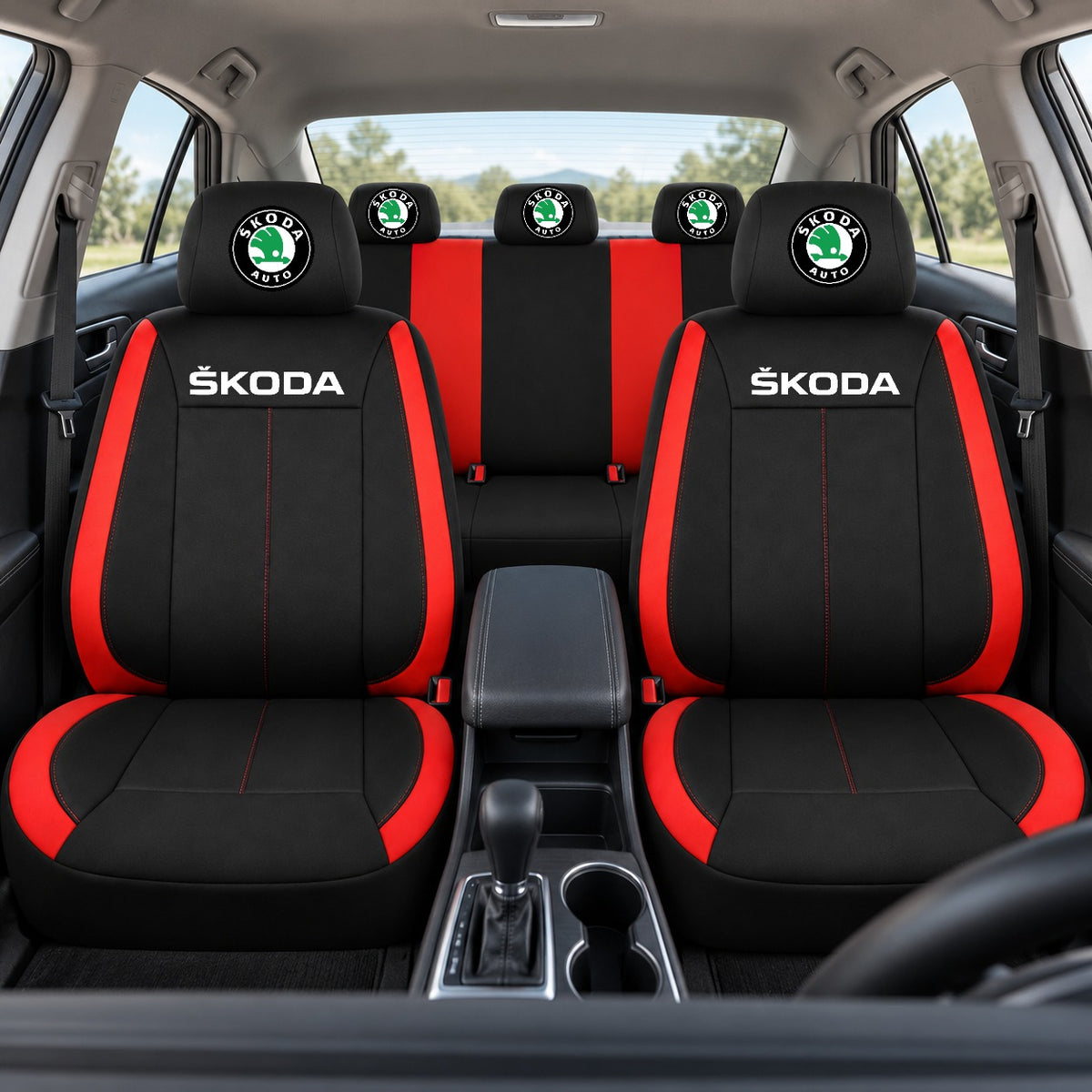 Set huse scaune Vision rosu cu logo Skoda