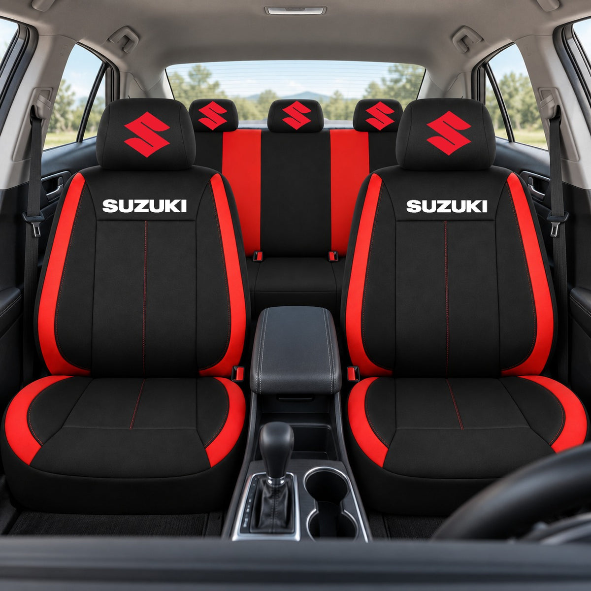 Set huse scaune Vision rosu cu logo Suzuki