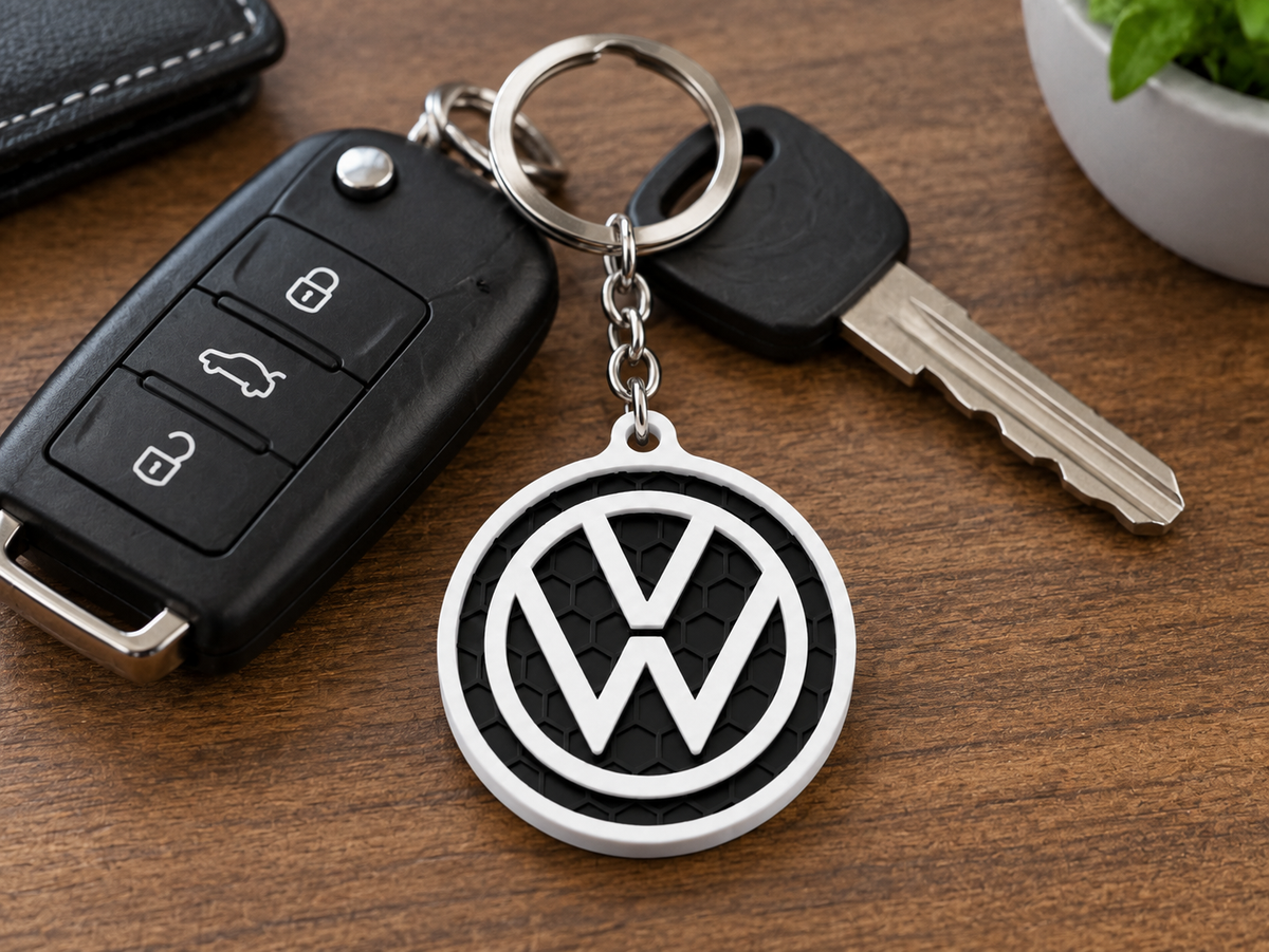 Breloc auto Volkswagen logo cu lanț și inel
