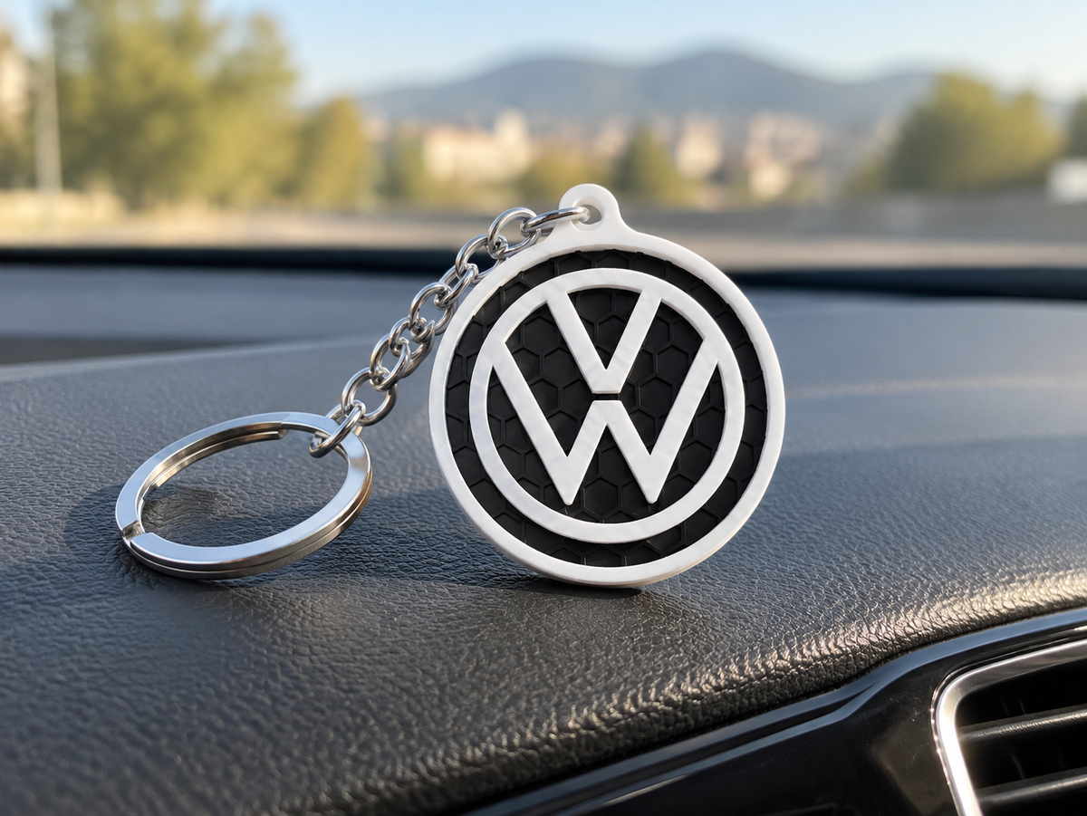 Breloc auto Volkswagen logo cu lanț și inel