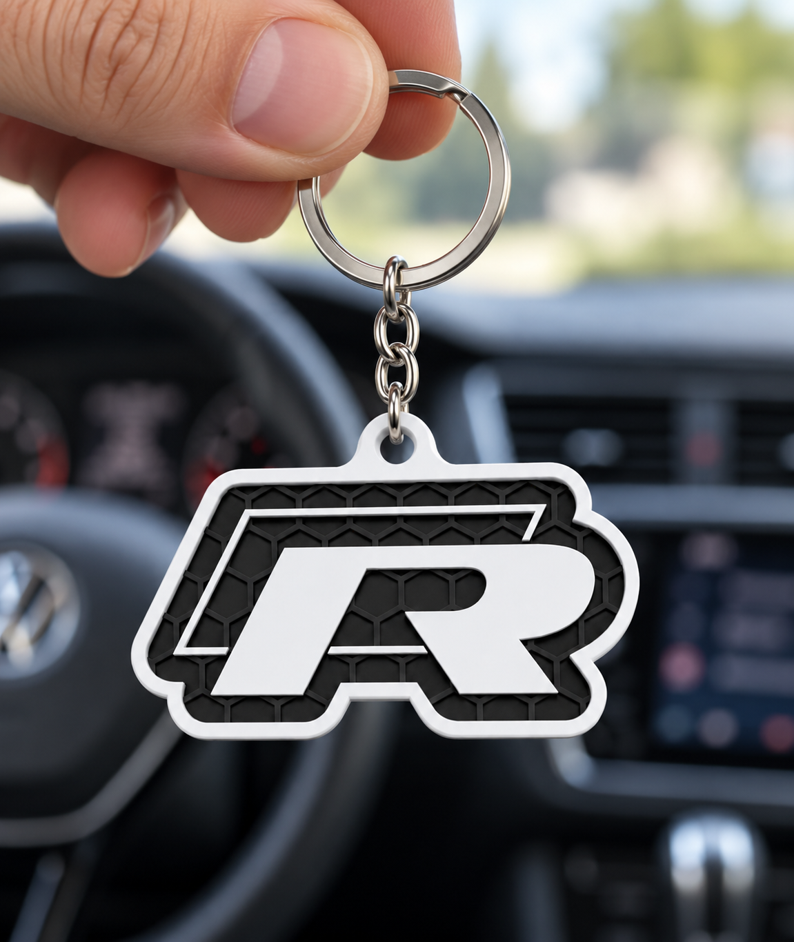 Breloc auto Volkswagen R cu lanț și inel