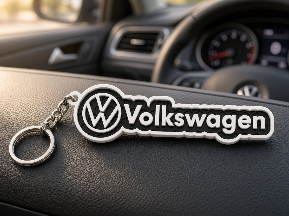 Breloc auto Volkswagen inscripție cu lanț și inel
