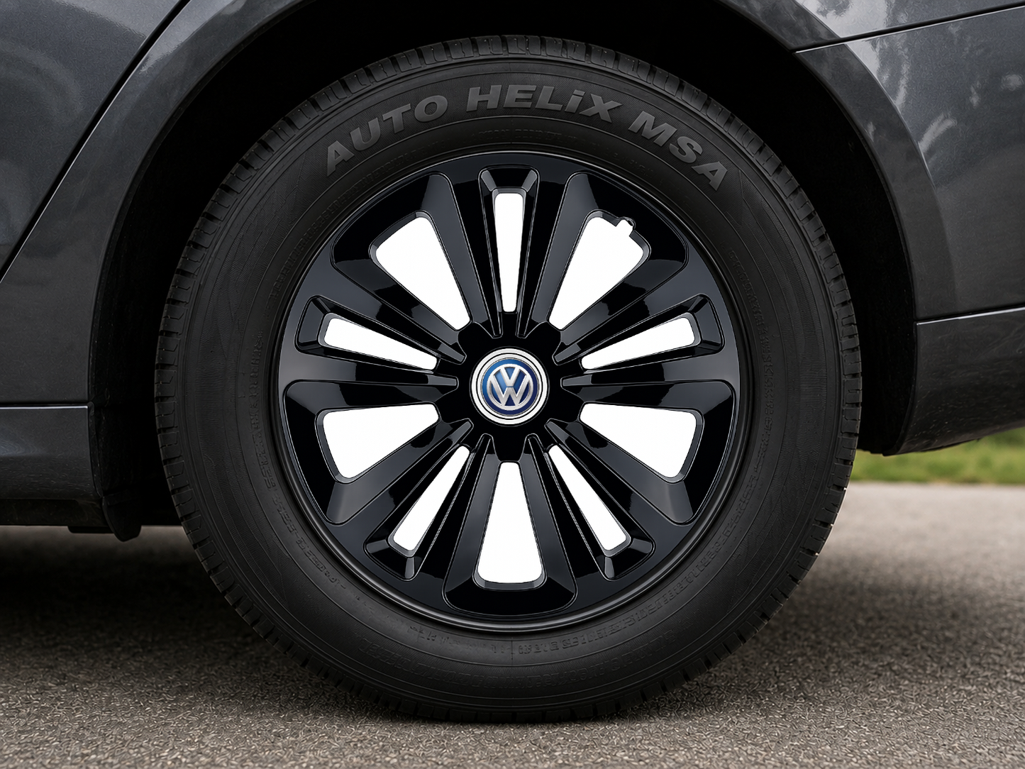 Set 4 capace roti Creative REY®, potrivite jantelor de R16, pentru Volkswagen, model terra negru