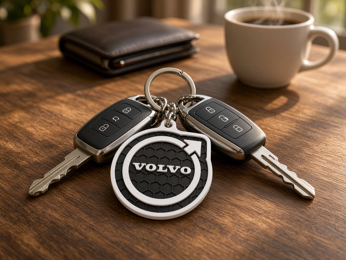 Breloc auto Volvo logo cu lanț și inel