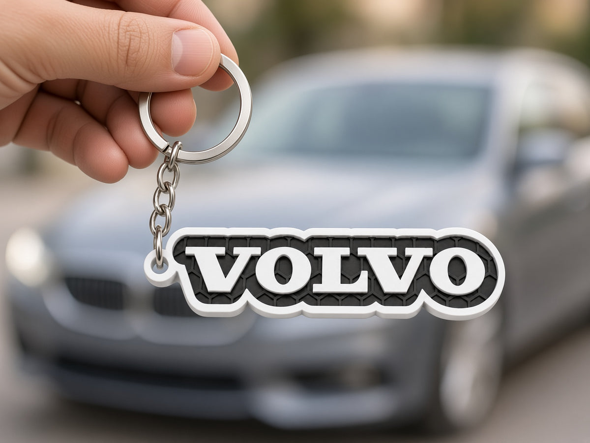 Breloc auto Volvo inscripție cu lanț și inel