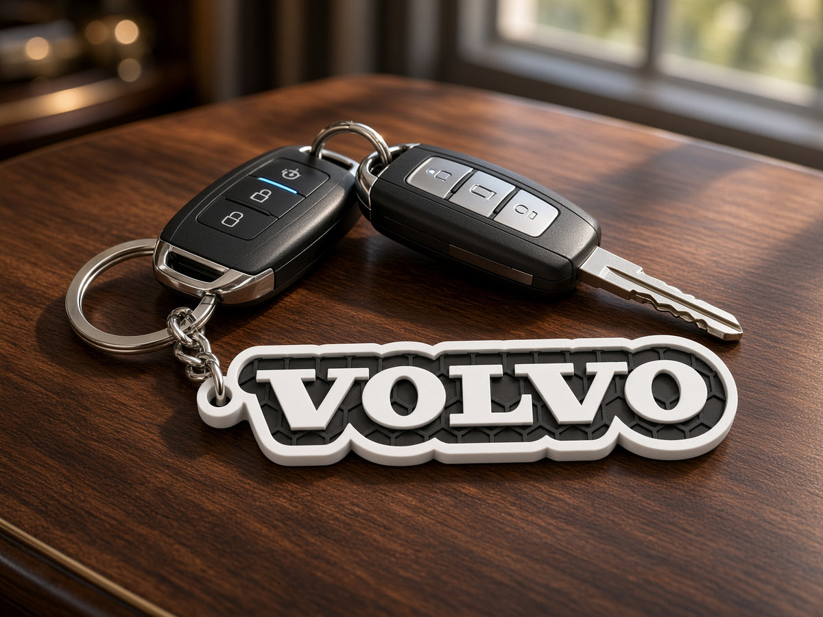 Breloc auto Volvo inscripție cu lanț și inel