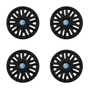Set 4 capace roti potrivite jantelor de 16 inch compatibile Volkswagen, Model 412 Black, Sigla Albastra
