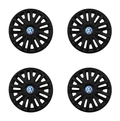Set 4 capace roti potrivite jantelor de 15 inch compatibile Volkswagen, Model - 313 Black, Sigla Albastra