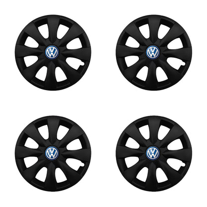 Set 4 capace roti potrivite jantelor de 15 inch compatibile VOLKSWAGEN, Model - 316 Black Edition, Sigla Albastra