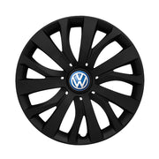 Set 4 capace roti potrivite jantelor de 16 inch compatibile Volkswagen, Model - 432 Black Edition, Sigla Albastra