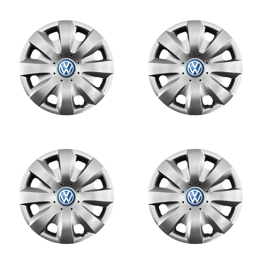Set 4 capace roti potrivite jantelor de 15 inch compatibile gama VW Volkswagen, model - 321, Sigla Albastra