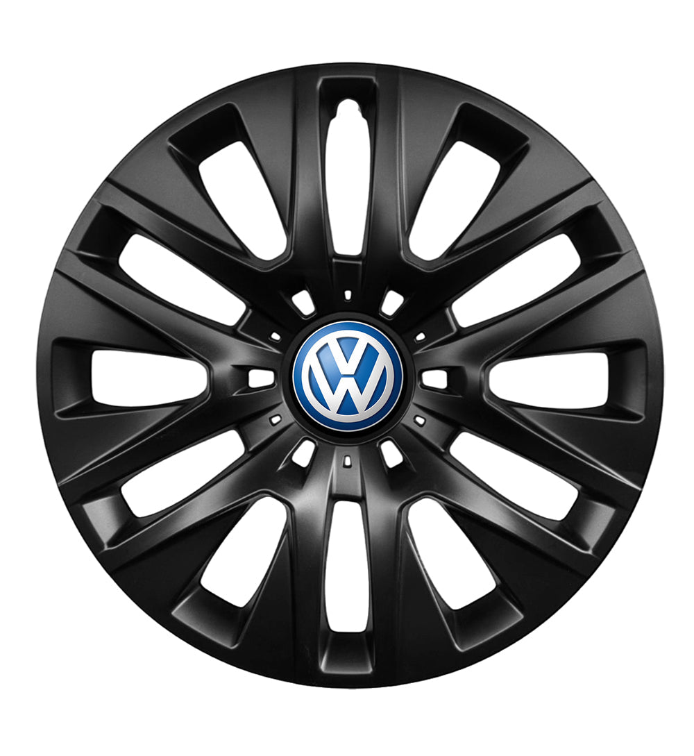 Set 4 capace roti 14 inchi (R14) compatibile gama Volkswagen model - 225 Black, Sigla Albastra