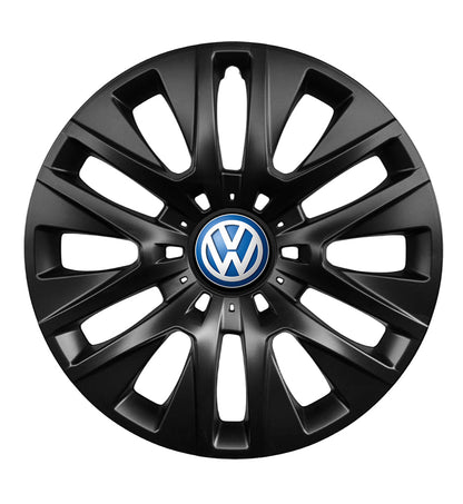 Set 4 capace roti 14 inchi (R14) compatibile gama Volkswagen model - 225 Black, Sigla Albastra