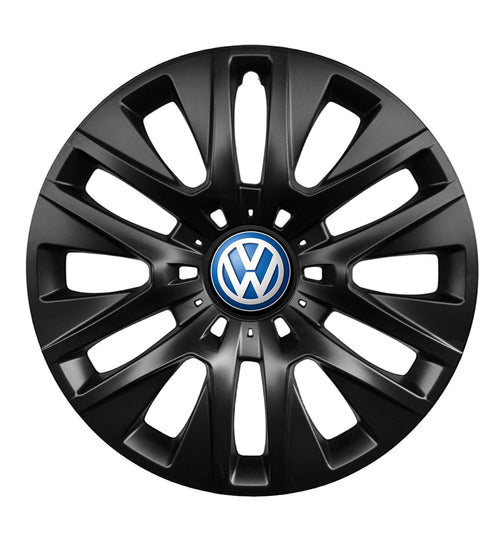 Set 4 capace roti 14 inchi (R14) compatibile gama Volkswagen model - 225 Black, Sigla Albastra