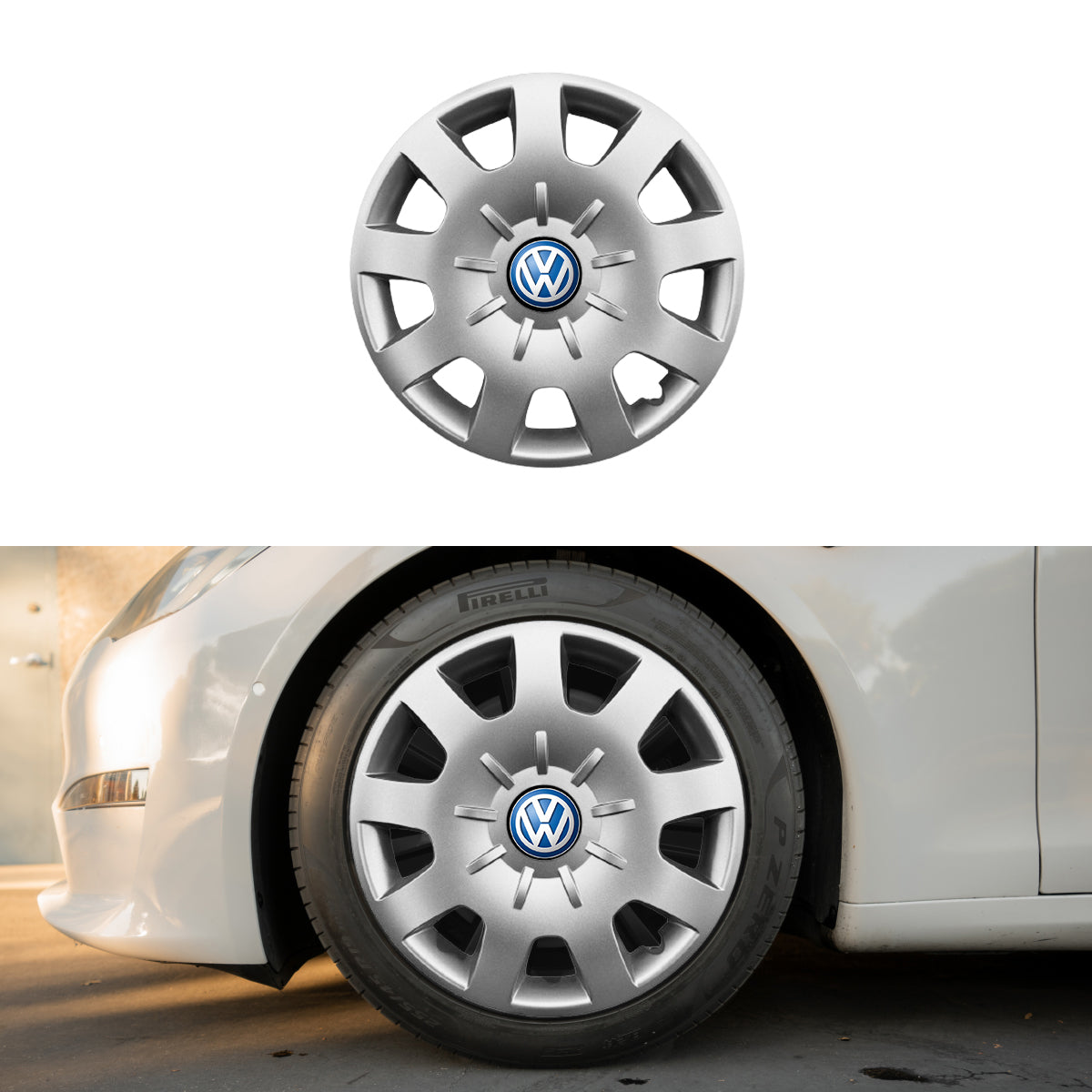 Set 4 capace roti potrivite jantelor de 15 inch compatibile gama VW Volkswagen model - 314, Sigla Albastra