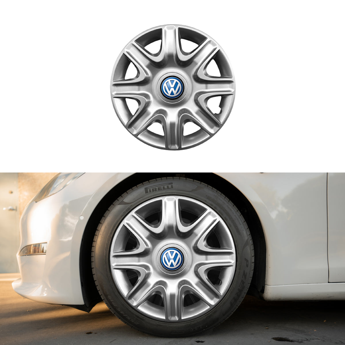 Set 4 capace roti potrivite jantelor de 15 inch compatibile gama VOLKSWAGEN model - 332, Sigla Albastra