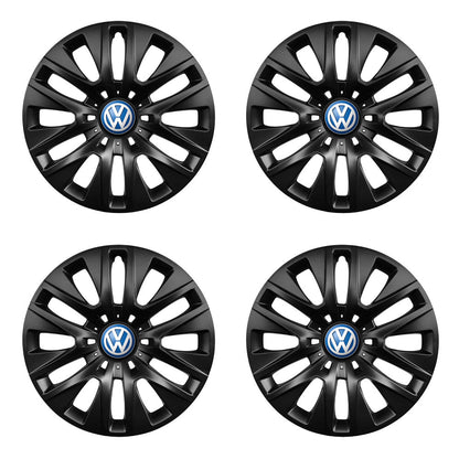 Set 4 capace roti 14 inchi (R14) compatibile gama Volkswagen model - 225 Black, Sigla Albastra
