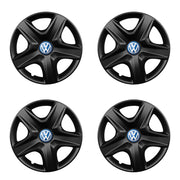 Set 4 capace roti potrivite jantelor de 15 inch compatibile VOLKSWAGEN, Model 340 Black, Sigla Albastra
