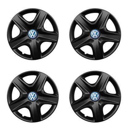 Set 4 capace roti potrivite jantelor de 16 inch compatibile VOLKSWAGEN, Model 418 Black, Sigla Albastra