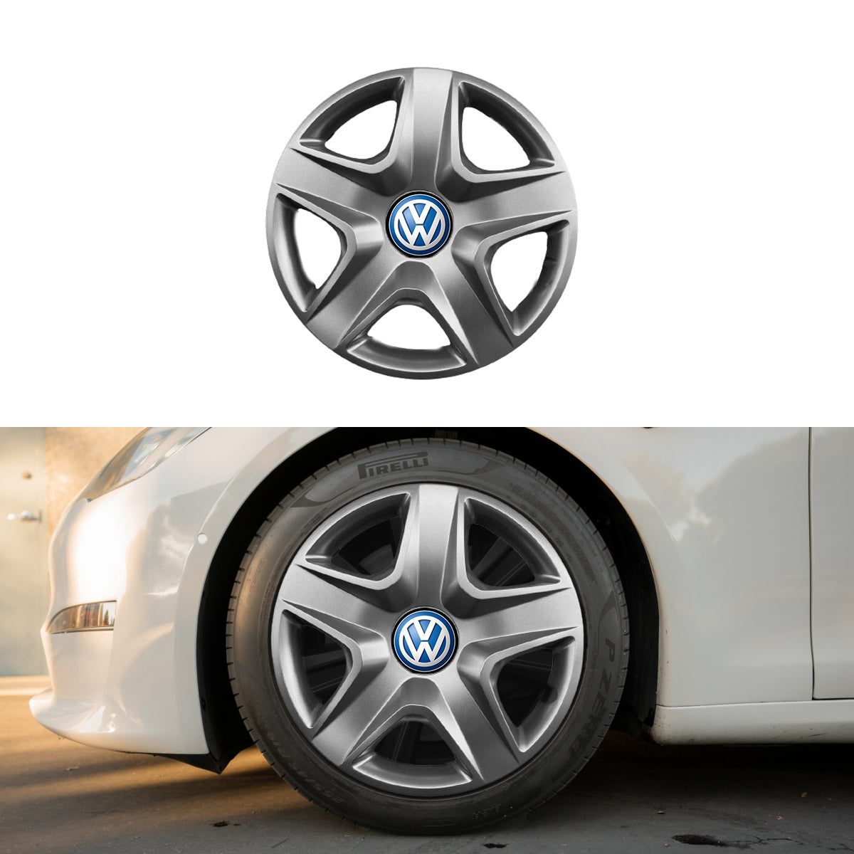 Set 4 capace roti potrivite jantelor de 15 inch compatibile VOLKSWAGEN, Model - 340, Sigla Albastra