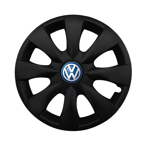 Set 4 capace roti potrivite jantelor de 15 inch compatibile VOLKSWAGEN, Model - 316 Black Edition, Sigla Albastra